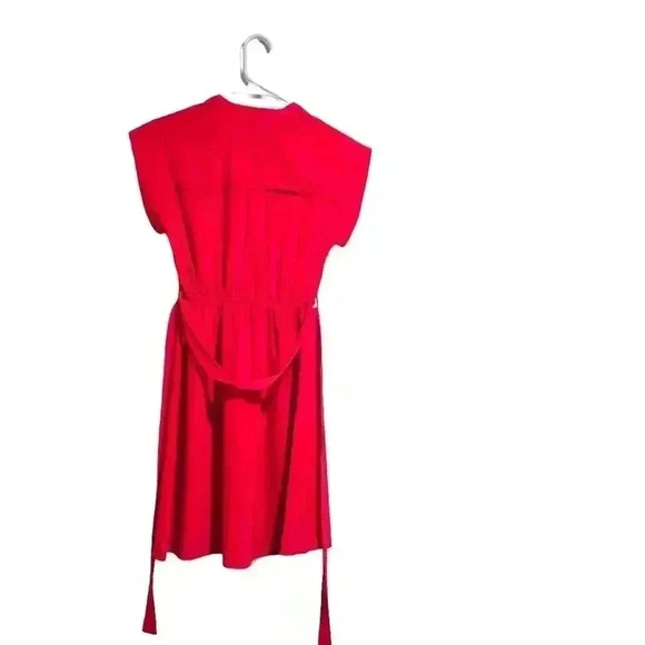 Bold Red Sleeveless Dress with Waist Tie - Picture 3 of 6